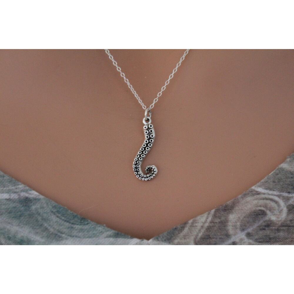 Sterling Silver Octopus Tentacle Charm Necklace
